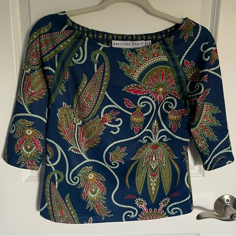 Gretchen Scott Top in Plume Navy paisley 18571